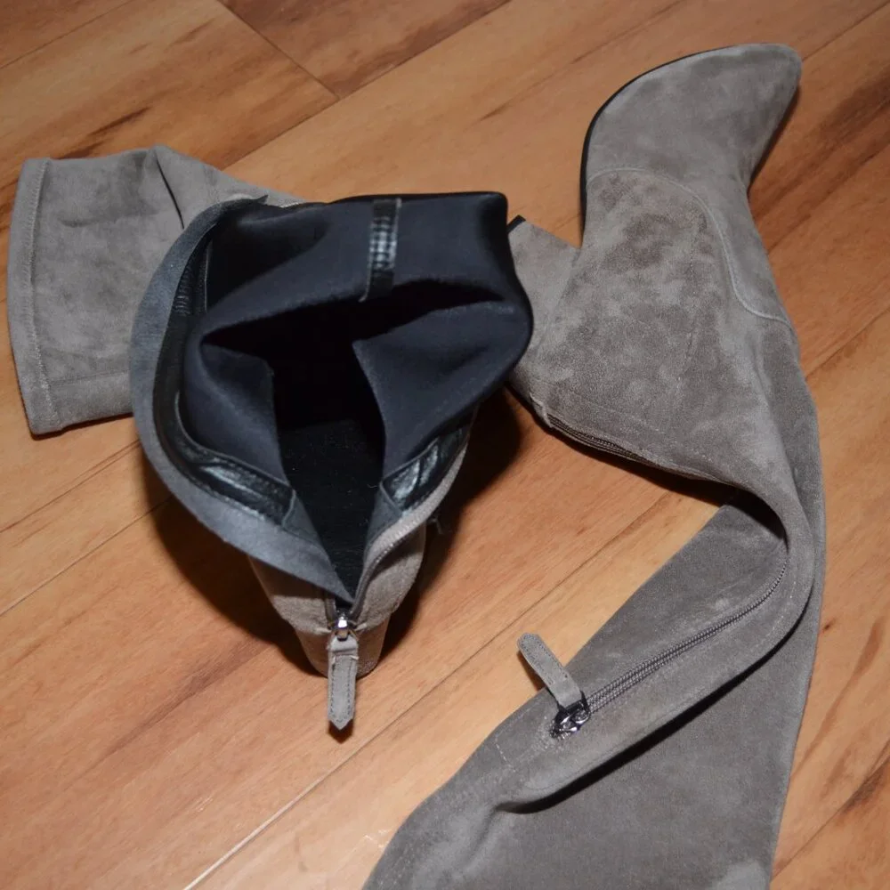 Vero Cuoio Soft Suede leather Taupe Gray Over the knee Thigh high Boots 250/8